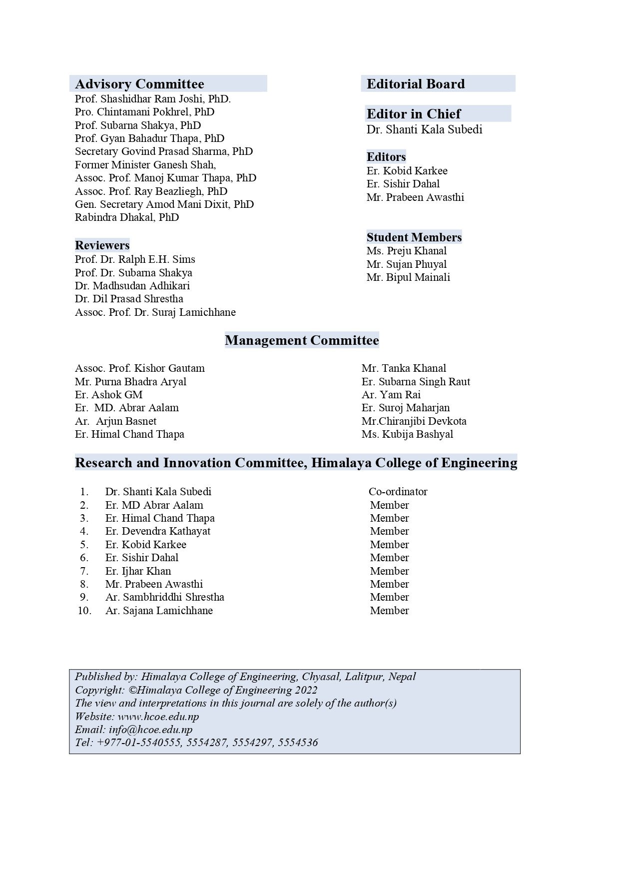 Journal of Himalaya College of Engineering – Volume 1, Issue 1 (2022)